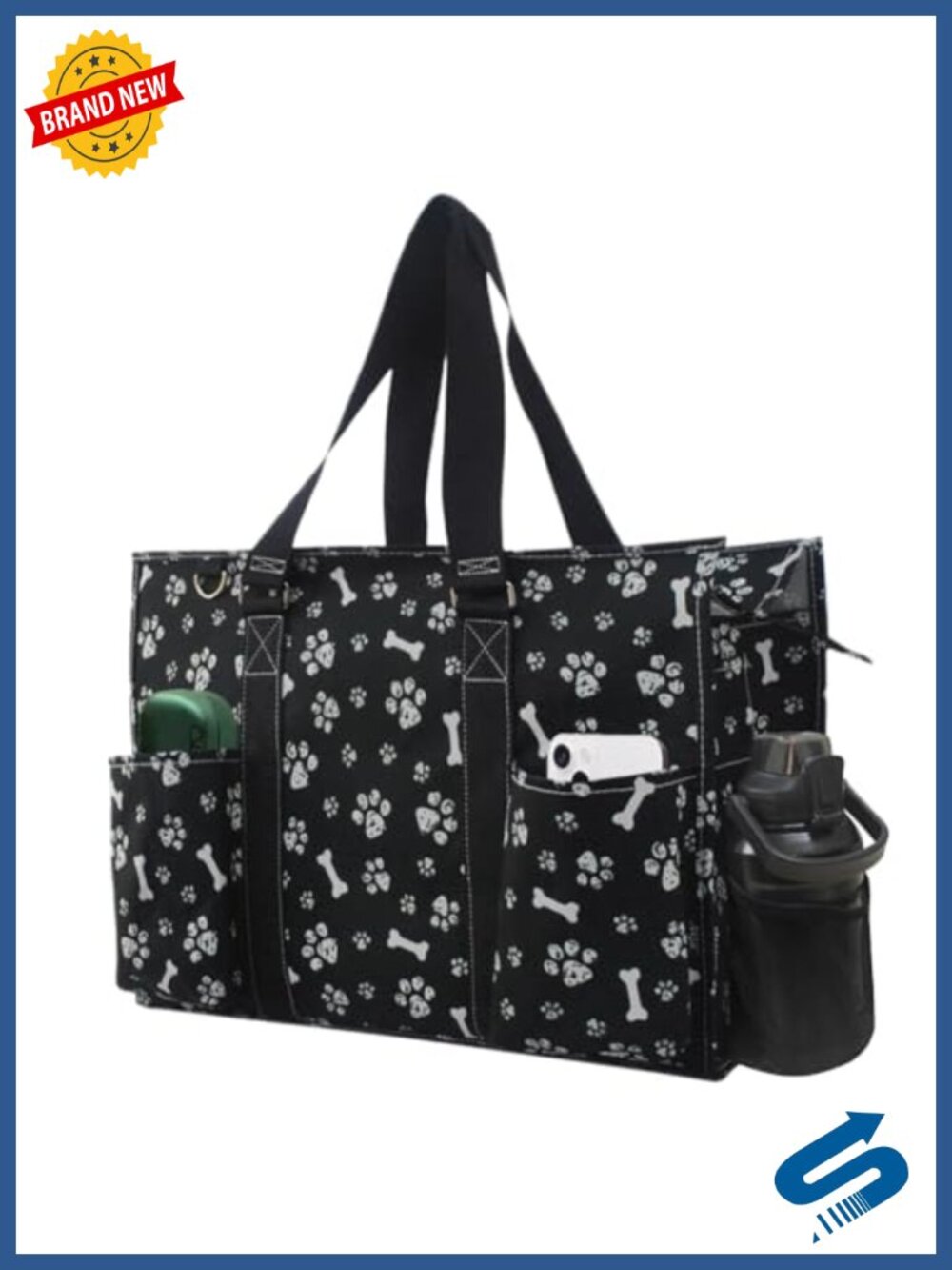 Canvas Work Tote Bag with Exterior Pockets | Teacher Nurse Mom Bag